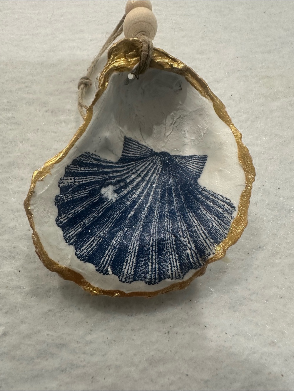 Hand-Painted Blue oyster Shell Decorative Hanging - Gold Trim